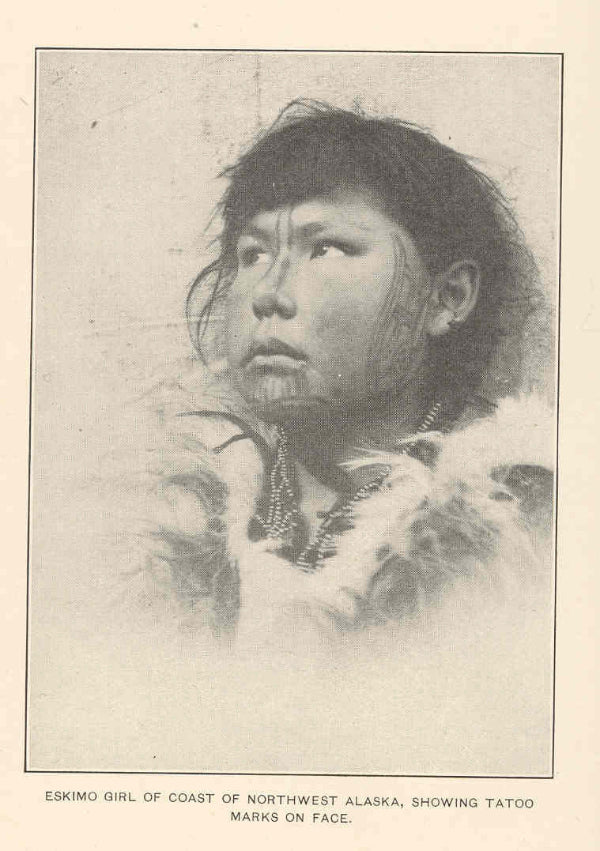 Inuit woman with traditional facial tattoo markings from coastal Northwest Alaska