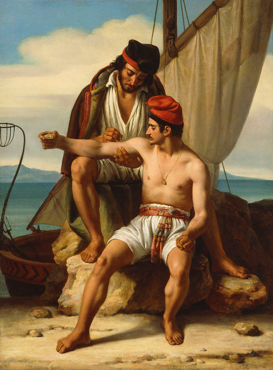 French sailor with tattoos — historical illustration depicting maritime tattoo culture