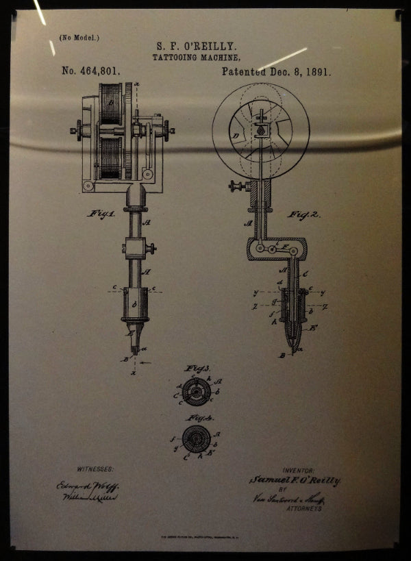 Early electric tattoo pen blueprint — the invention that modernized tattooing