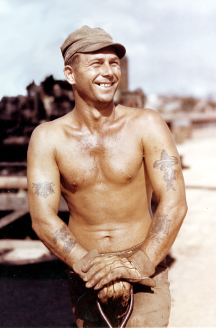 American Navy sailor with traditional nautical tattoos
