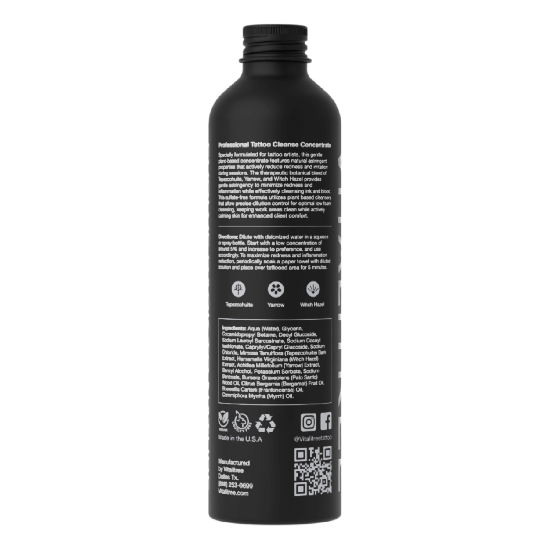 VitaliTree vegan cleanse concentrate for tattoo artists — plant-based antibacterial wash for professional studio use - back view