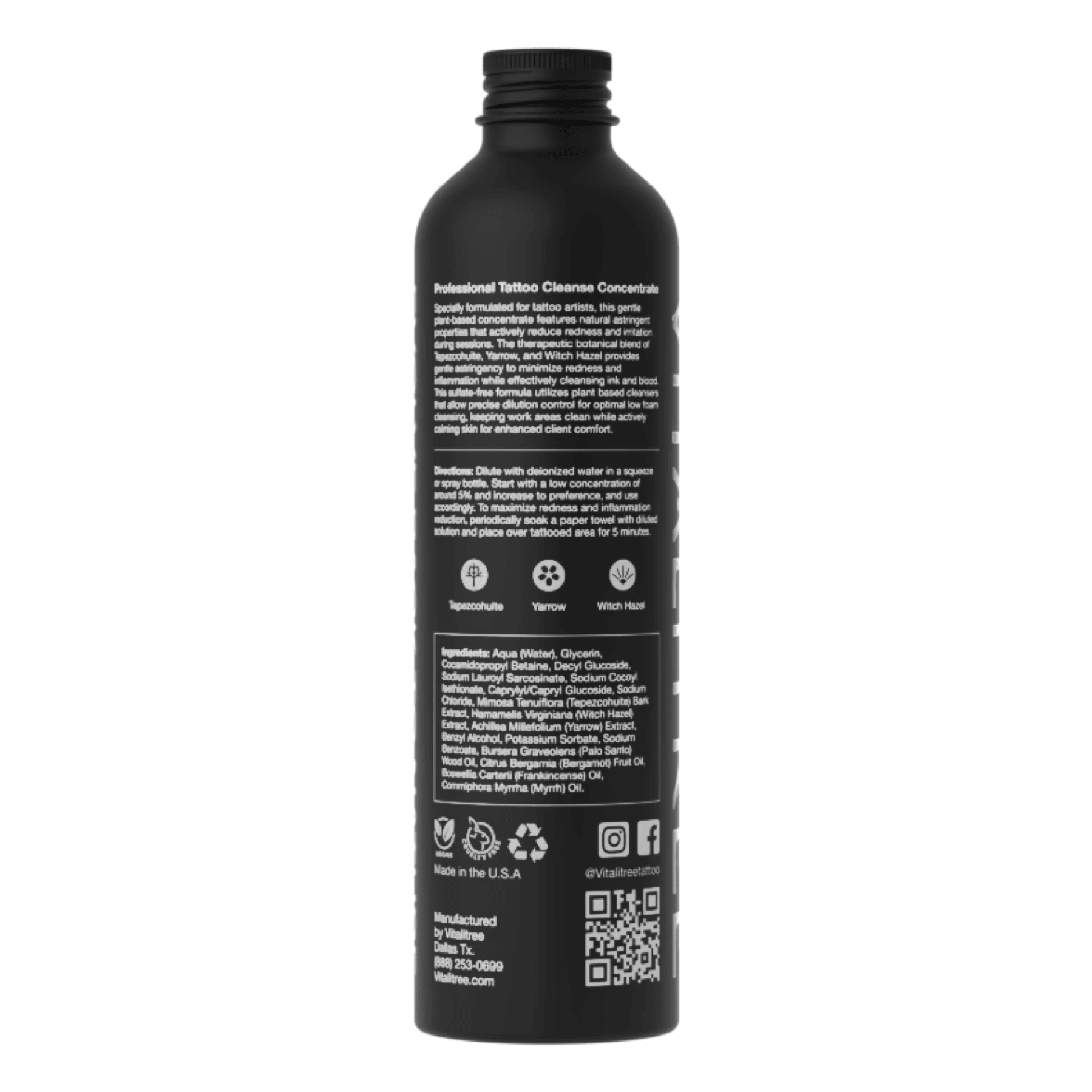 VitaliTree vegan cleanse concentrate for tattoo artists — plant-based antibacterial wash for professional studio use - back view
