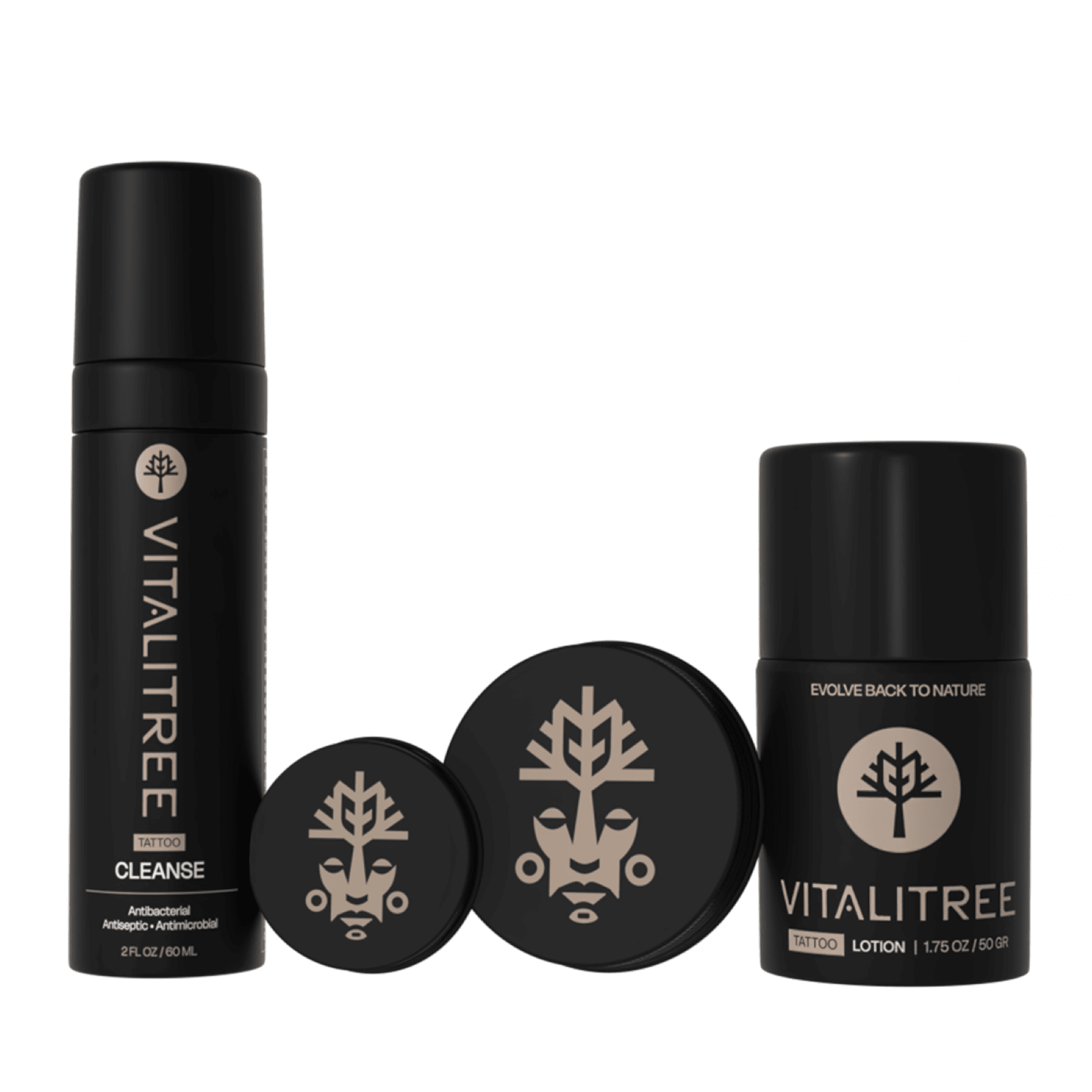 VitaliTree complete vegan tattoo care kit with cleanse, healing salve, and botanical lotion — full aftercare set