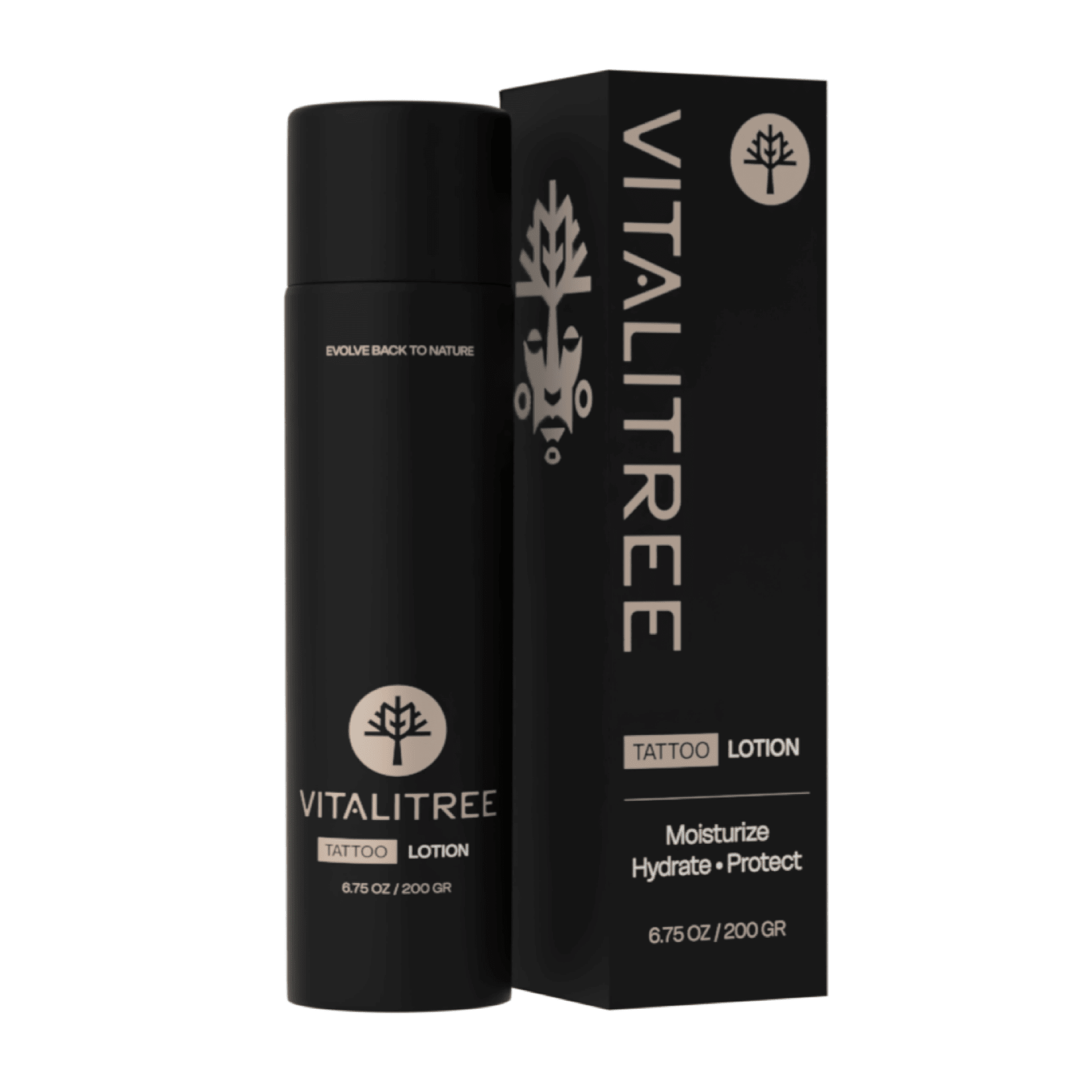 VitaliTree 6.75oz vegan botanical tattoo lotion with tepezcohuite, oat, and yarrow for healed ink moisture