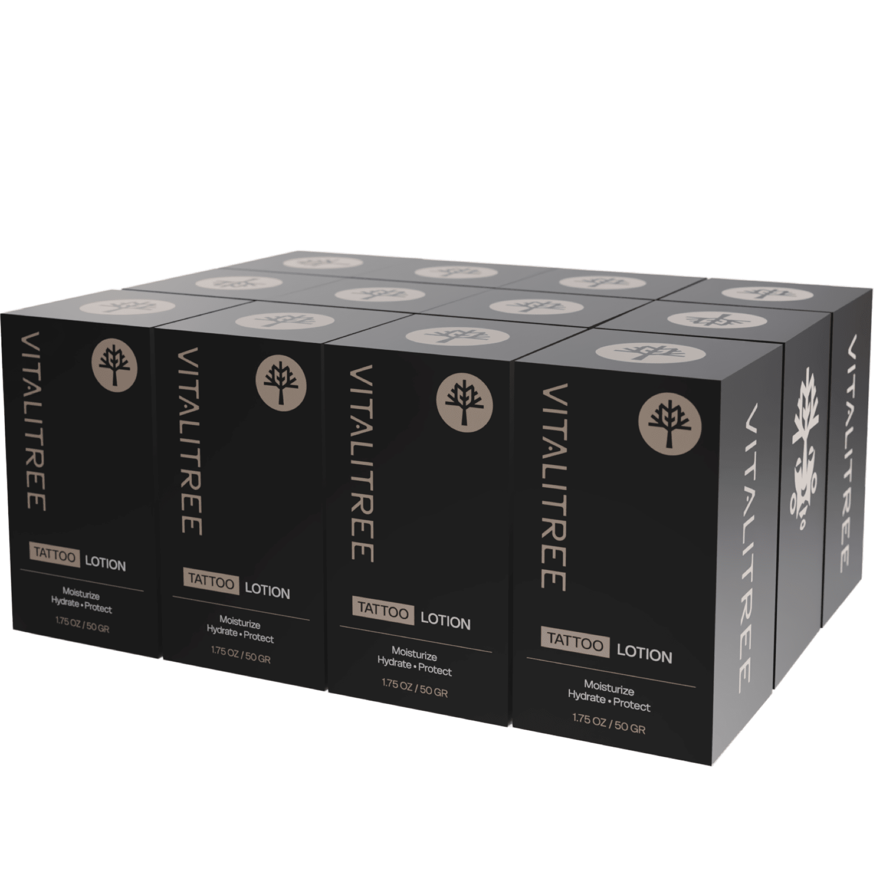 VitaliTree 1.75oz vegan botanical tattoo lotion with tepezcohuite, oat, and yarrow for healed ink moisture - case of 12