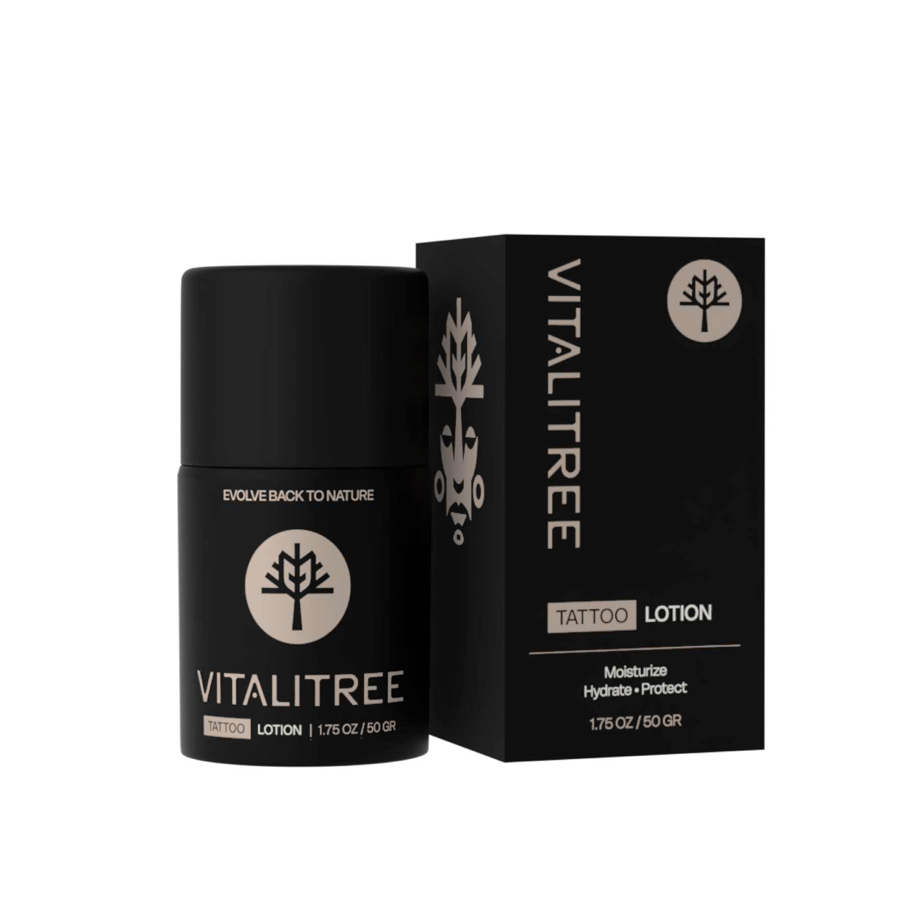 VitaliTree 1.75oz vegan botanical tattoo lotion with tepezcohuite, oat, and yarrow for healed ink moisture