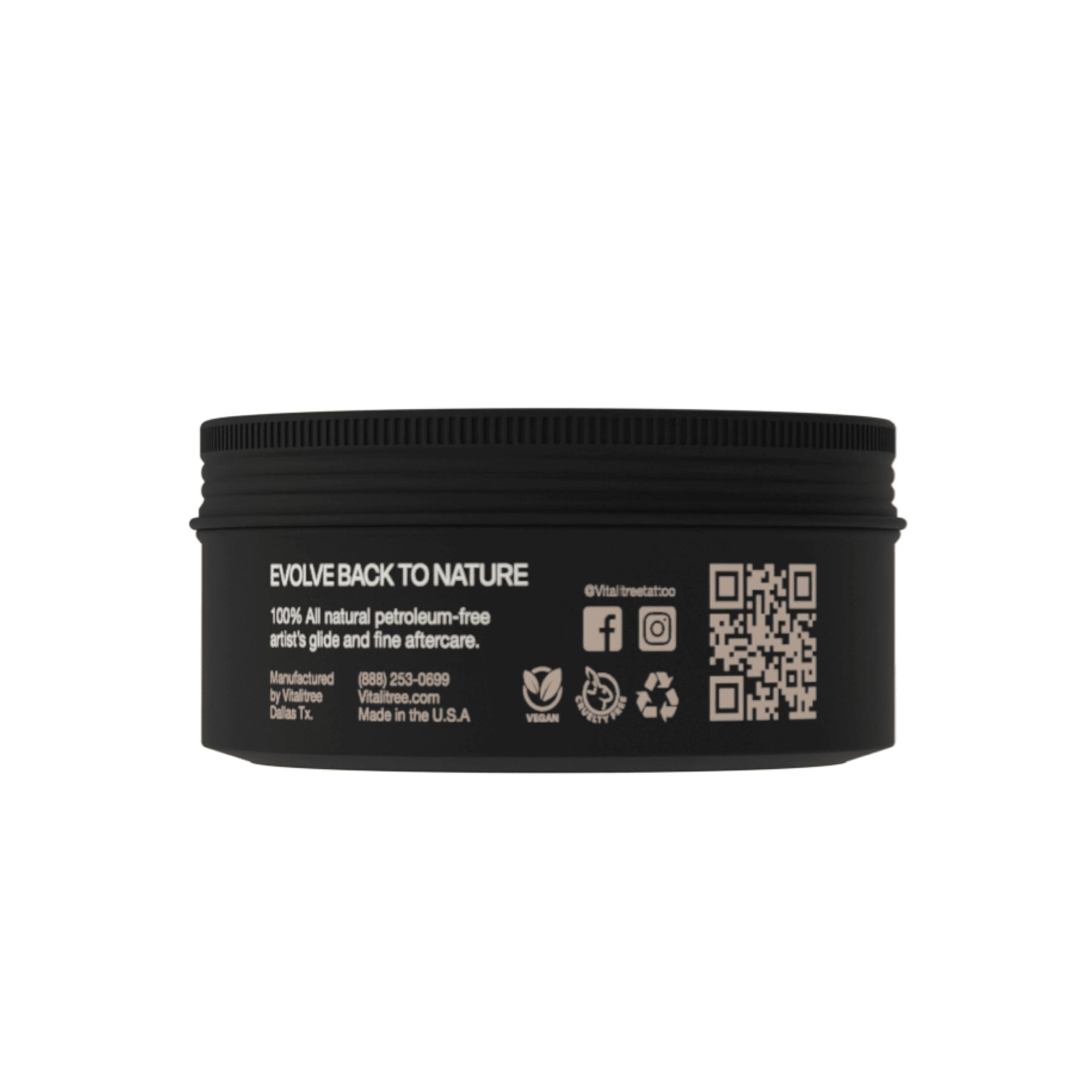 Back label of VitaliTree Tattoo Salve 7oz