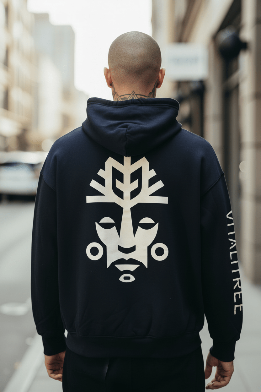Back view of Vitalitree hoodie being worn