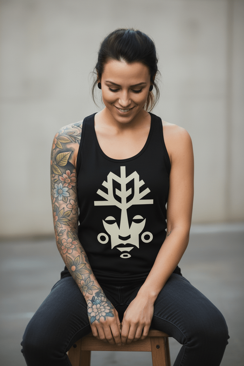 Woman seated, front view - Vitalitree tank top