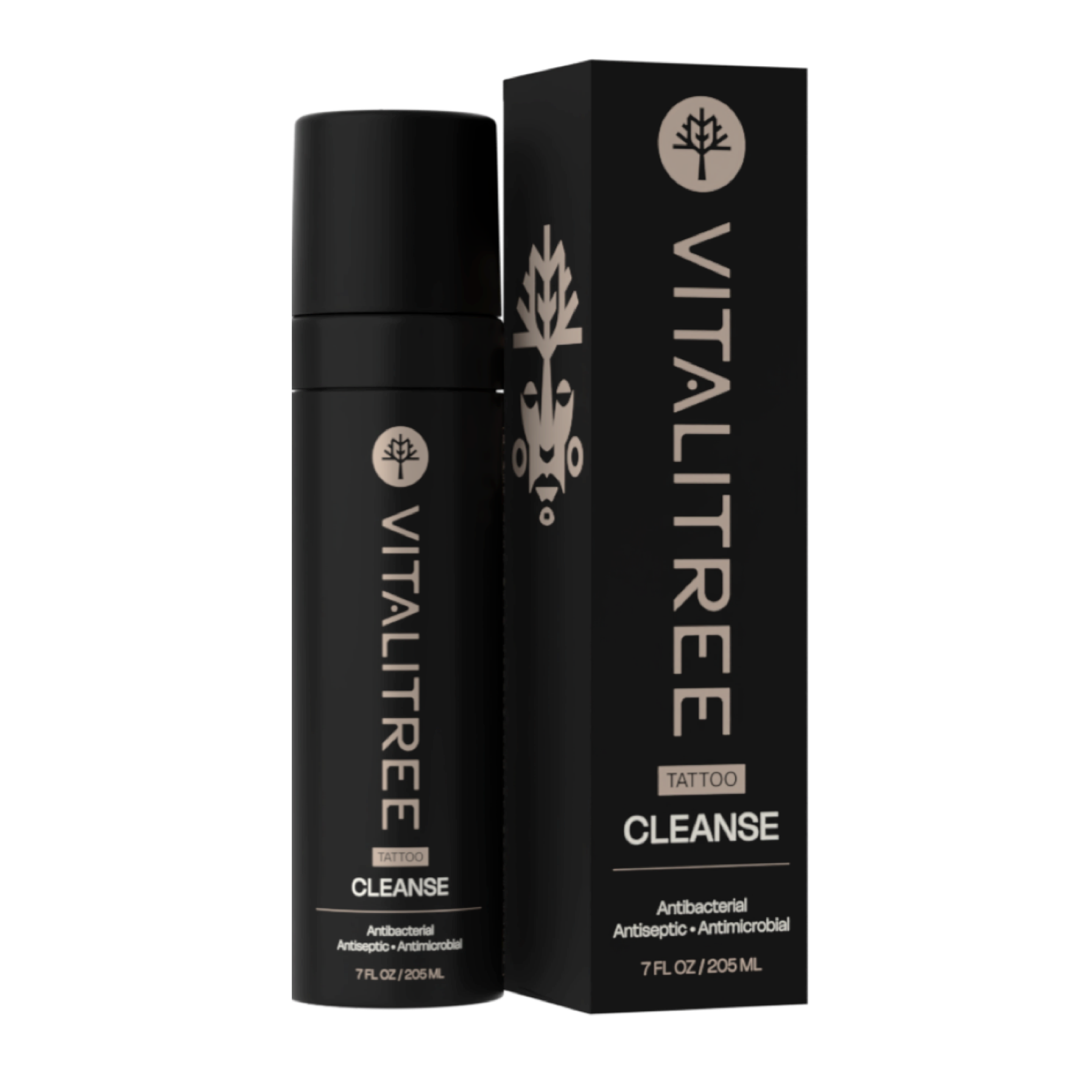 VitaliTree 7oz vegan antibacterial tattoo cleanse with tepezcohuite and witch hazel for gentle aftercare shown with box