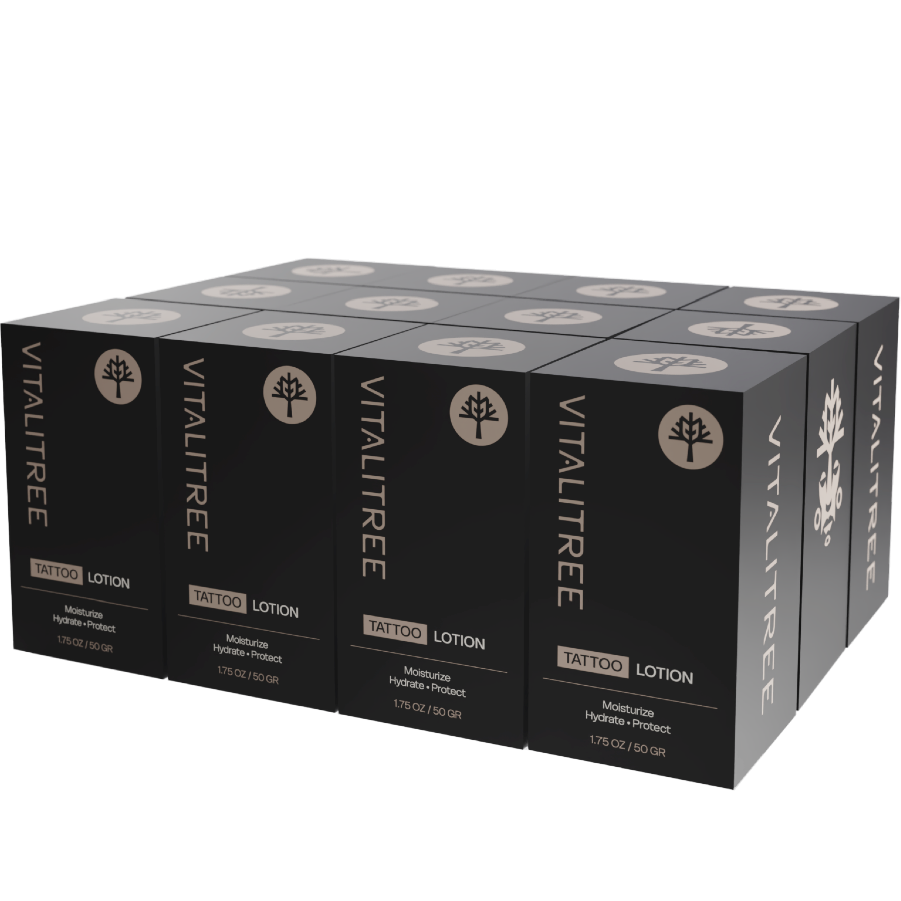VitaliTree 1.75oz vegan botanical tattoo lotion with tepezcohuite, oat, and yarrow for healed ink moisture - case of 12