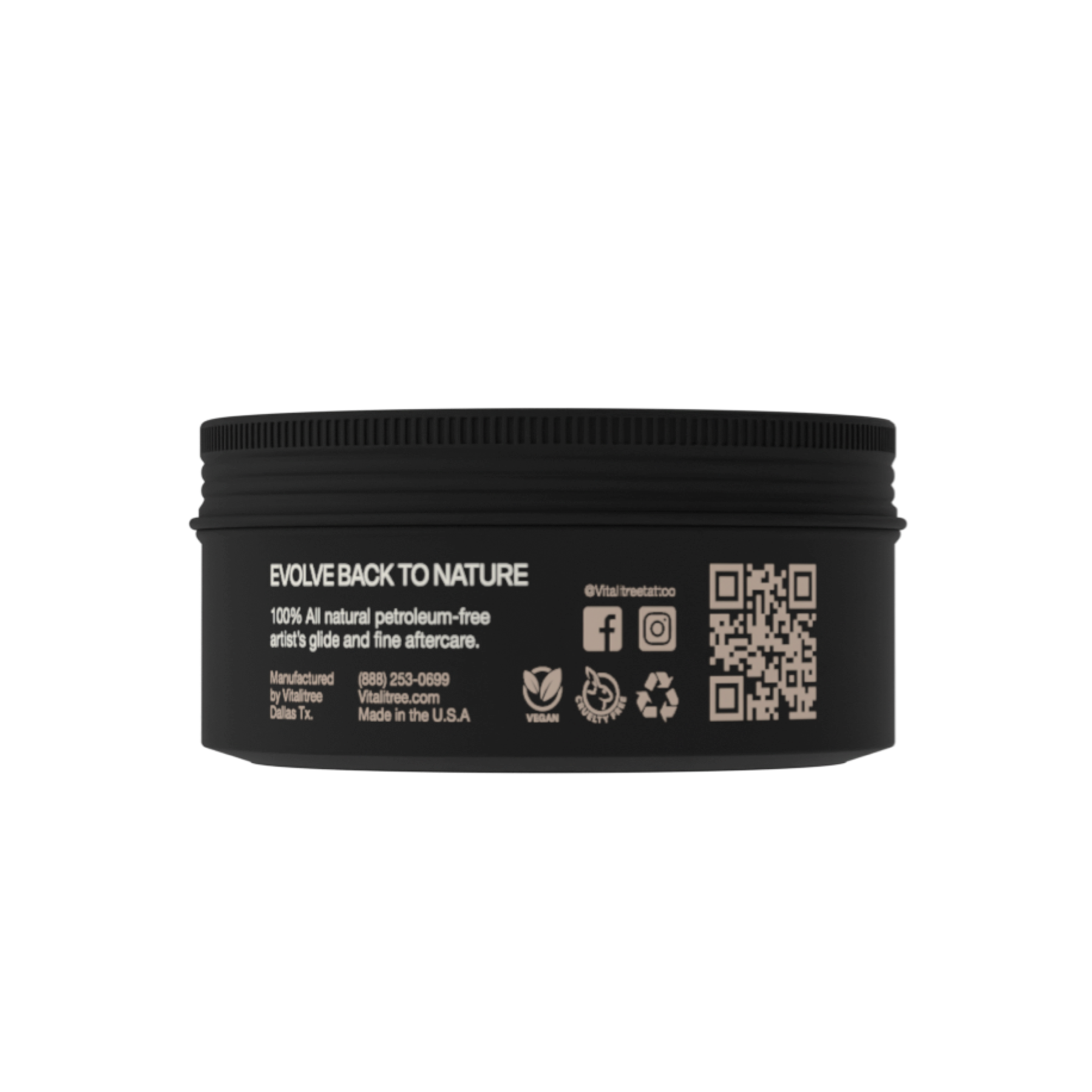 Back label of VitaliTree Tattoo Salve 7oz 
