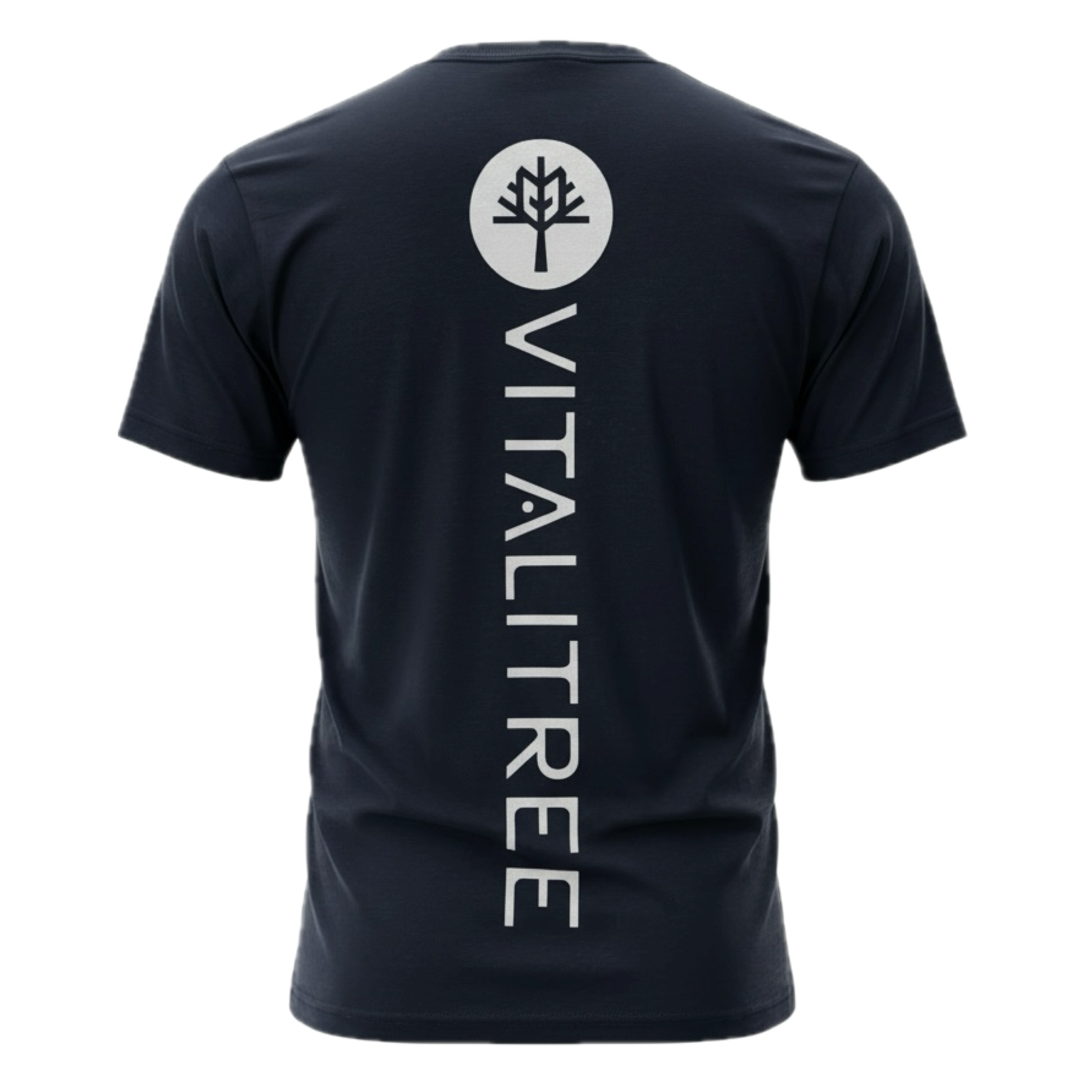 VitaliTree unisex short sleeve t-shirt back view — heathered cotton blend tattoo brand apparel